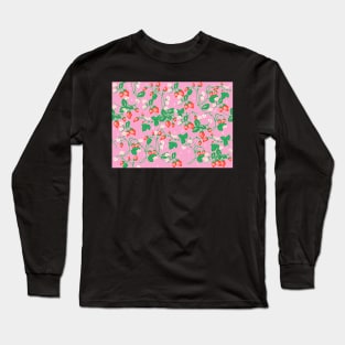 Strawberry Patch on Pink Long Sleeve T-Shirt